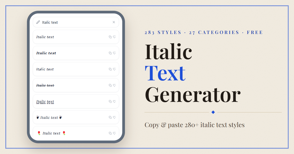 Italic Text Generator preview showing italic text styles